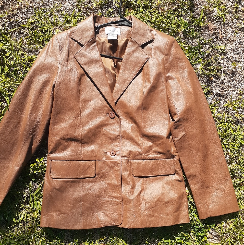 Chadwick tan brown leather coat size 8
